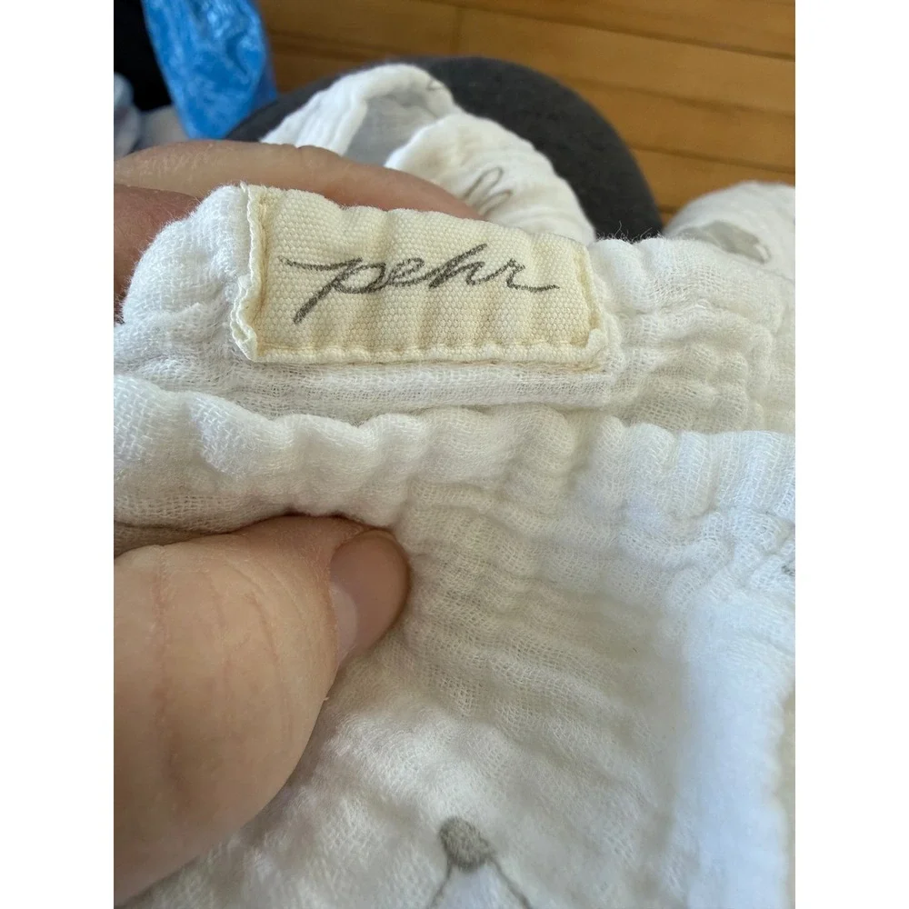 Pehr white and grey rabbit print muslin infant swaddle blanket‎ Organic cotton